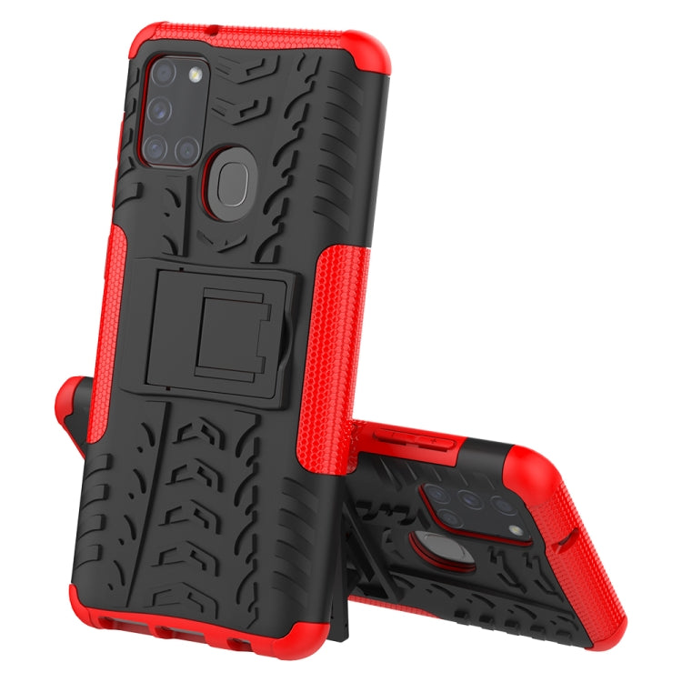For Samsung Galaxy A21s Tire Texture Shockproof TPU+PC Protective Case with Holder