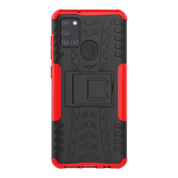 For Samsung Galaxy A21s Tire Texture Shockproof TPU+PC Protective Case with Holder