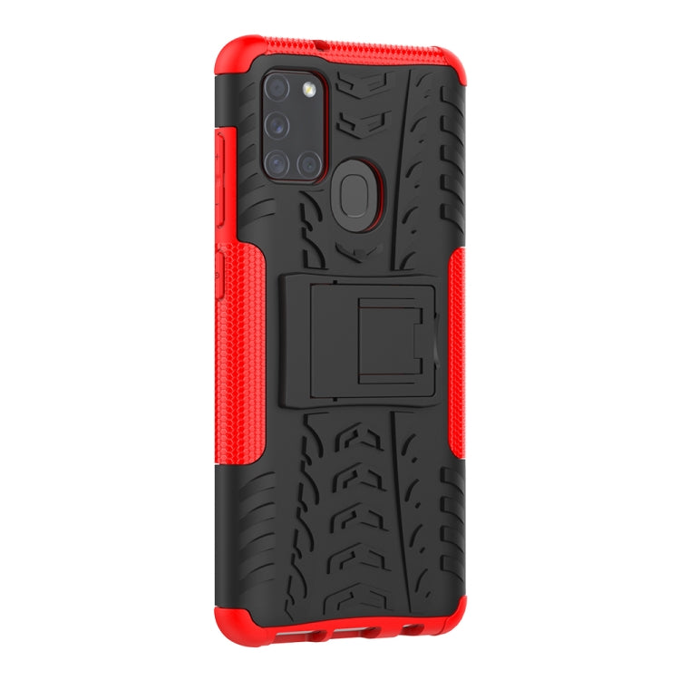 For Samsung Galaxy A21s Tire Texture Shockproof TPU+PC Protective Case with Holder