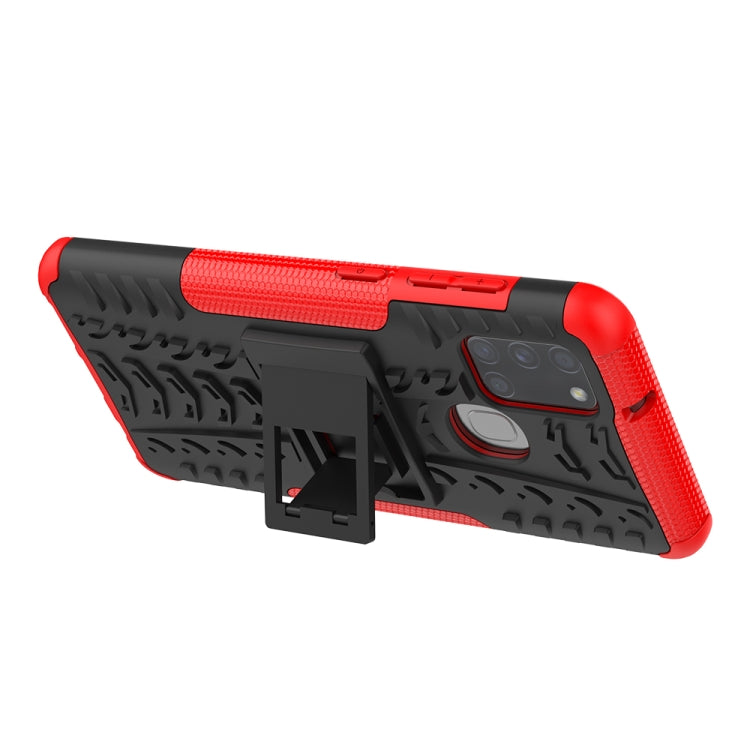 For Samsung Galaxy A21s Tire Texture Shockproof TPU+PC Protective Case with Holder