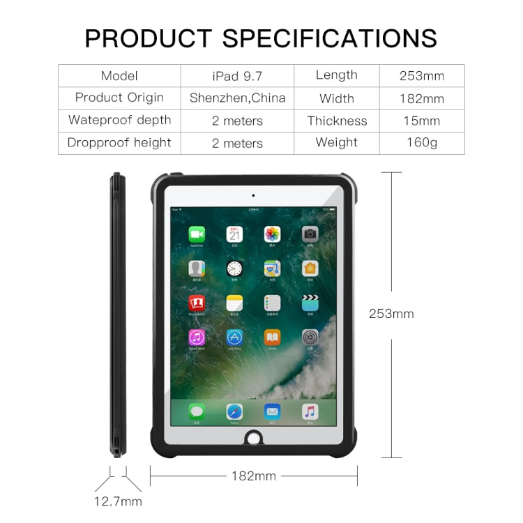 For iPad 9.7 (2017) / (2018) / Air RedPepper Shockproof Waterproof PC + TPU Protective Case with Holder(Black)
