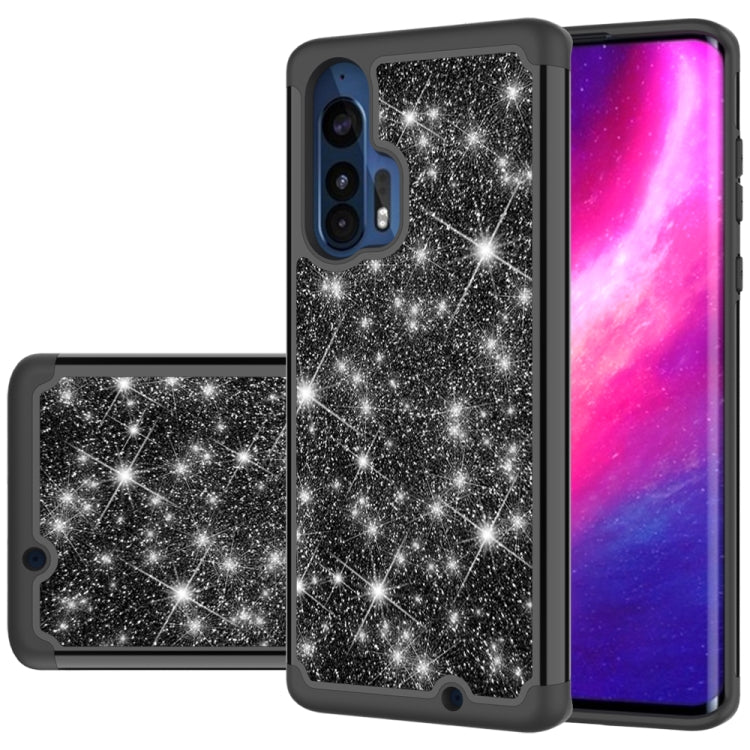 For Motorola Moto Edge+ Glitter Powder Contrast Skin Shockproof Silicone + PC Protective Case