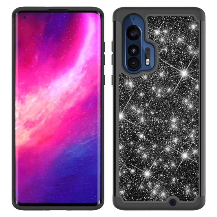 For Motorola Moto Edge+ Glitter Powder Contrast Skin Shockproof Silicone + PC Protective Case
