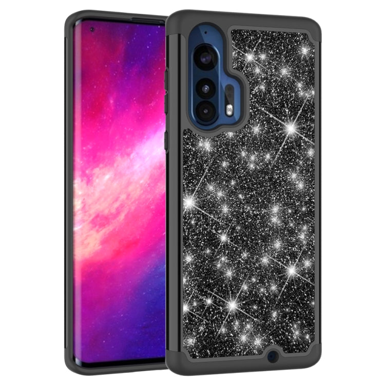 For Motorola Moto Edge+ Glitter Powder Contrast Skin Shockproof Silicone + PC Protective Case