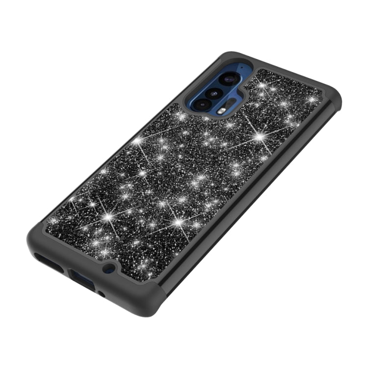 For Motorola Moto Edge+ Glitter Powder Contrast Skin Shockproof Silicone + PC Protective Case