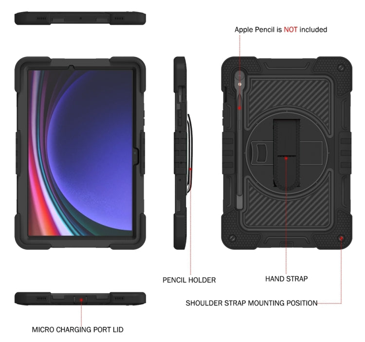 For Samsung Galaxy Tab S9 360 Degree Rotation PC Contrast Silicone Tablet Case