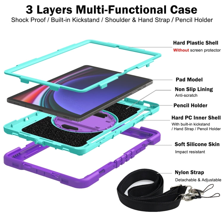 For Samsung Galaxy Tab S9 360 Degree Rotation PC Contrast Silicone Tablet Case