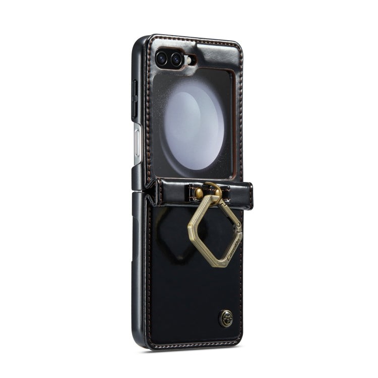 For Samsung Galaxy Z Flip5 CaseMe 003 PU + PC Business Style Crazy Horse Texture Ring Leather Phone Case with Lanyard
