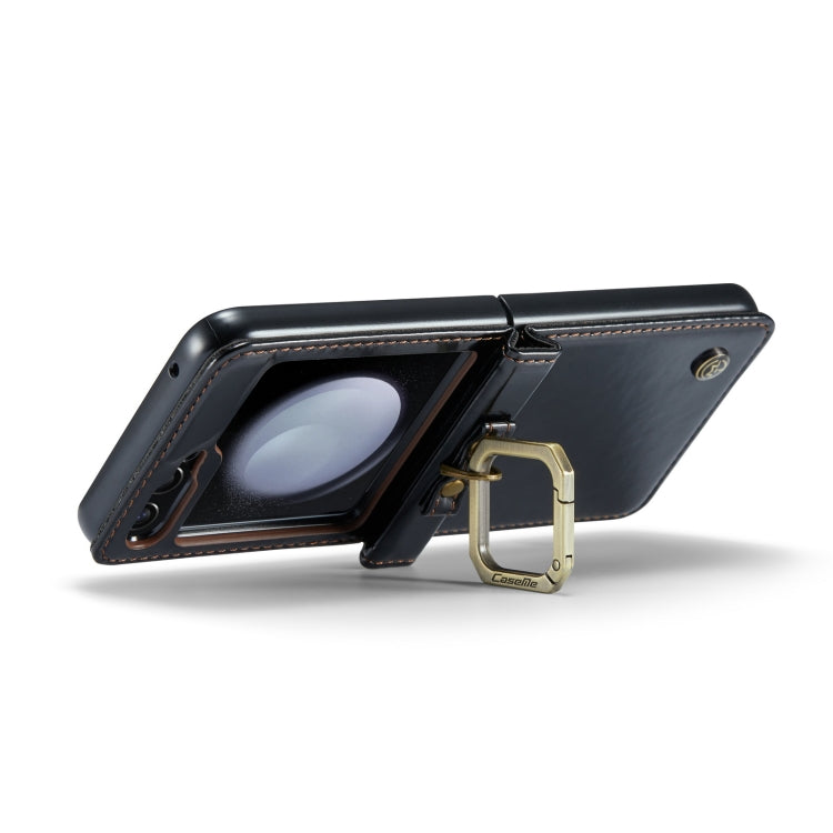 For Samsung Galaxy Z Flip5 CaseMe 003 PU + PC Business Style Crazy Horse Texture Ring Leather Phone Case with Lanyard