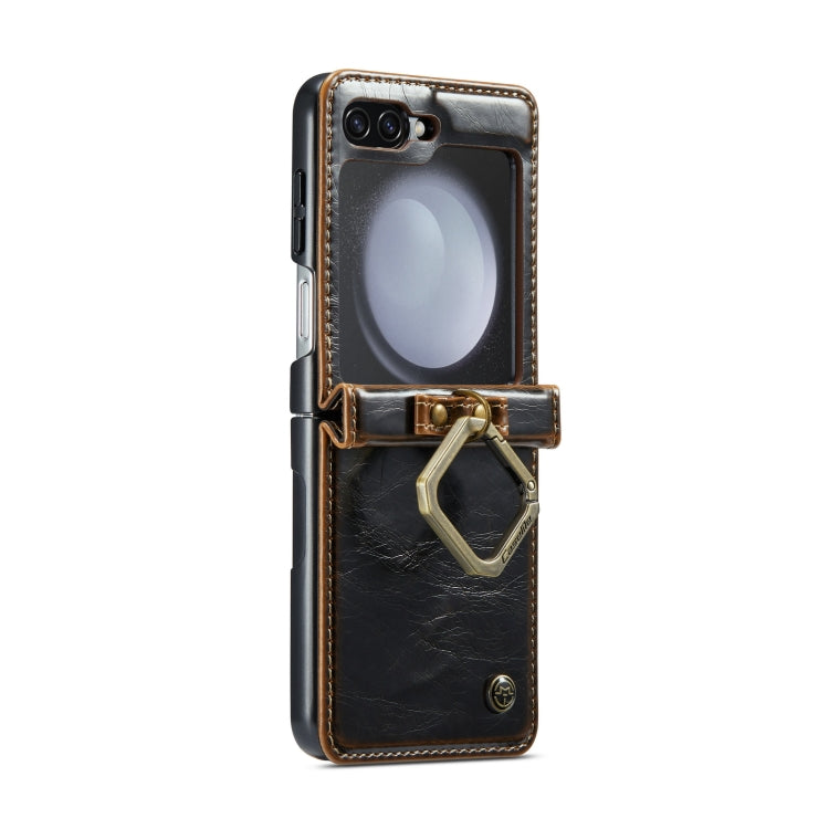 For Samsung Galaxy Z Flip5 CaseMe 003 PU + PC Business Style Crazy Horse Texture Ring Leather Phone Case with Lanyard