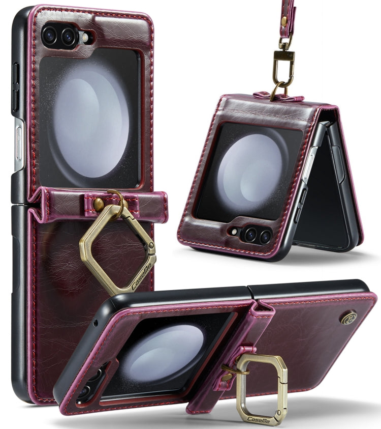 For Samsung Galaxy Z Flip5 CaseMe 003 PU + PC Business Style Crazy Horse Texture Ring Leather Phone Case with Lanyard