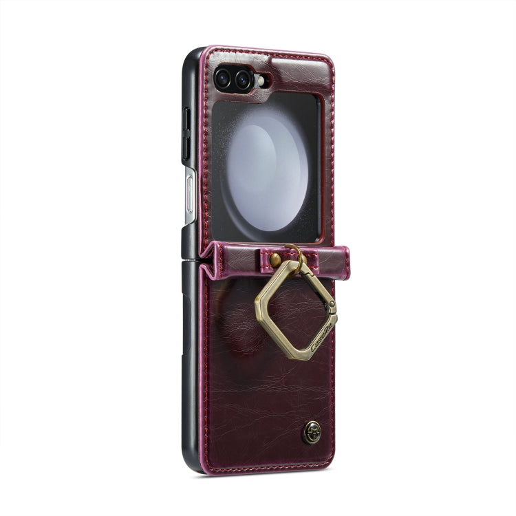 For Samsung Galaxy Z Flip5 CaseMe 003 PU + PC Business Style Crazy Horse Texture Ring Leather Phone Case with Lanyard