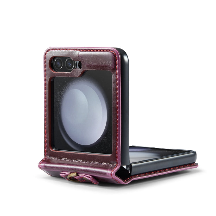 For Samsung Galaxy Z Flip5 CaseMe 003 PU + PC Business Style Crazy Horse Texture Ring Leather Phone Case with Lanyard
