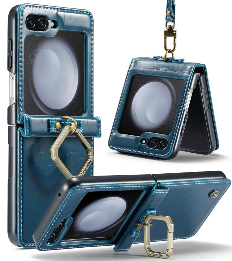 For Samsung Galaxy Z Flip5 CaseMe 003 PU + PC Business Style Crazy Horse Texture Ring Leather Phone Case with Lanyard