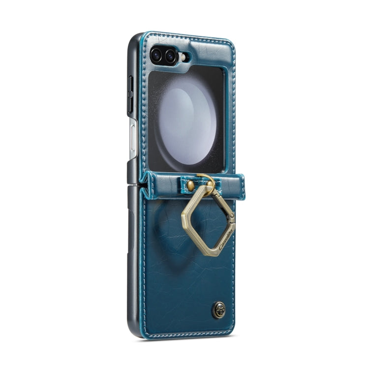For Samsung Galaxy Z Flip5 CaseMe 003 PU + PC Business Style Crazy Horse Texture Ring Leather Phone Case with Lanyard