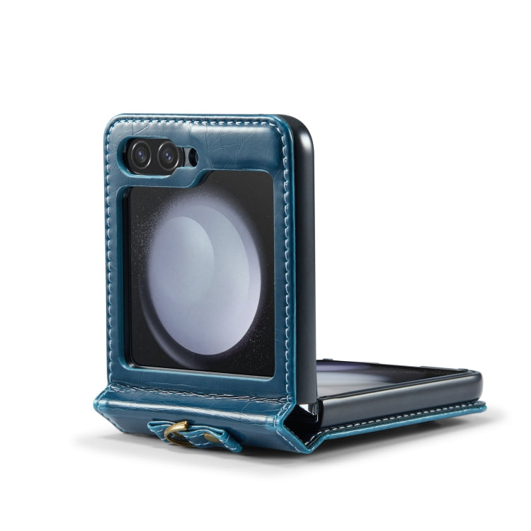 For Samsung Galaxy Z Flip5 CaseMe 003 PU + PC Business Style Crazy Horse Texture Ring Leather Phone Case with Lanyard