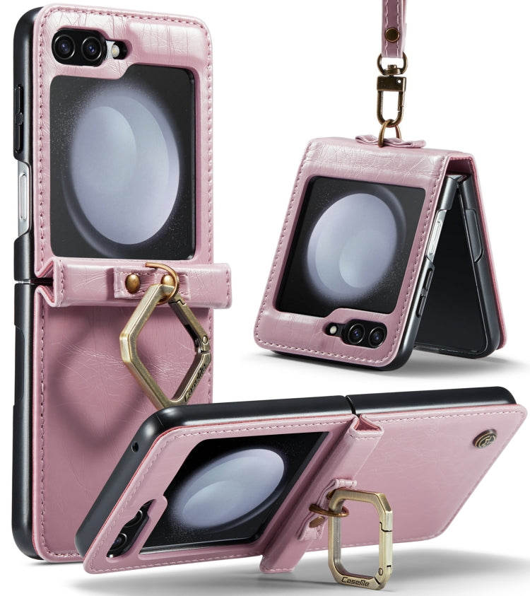 For Samsung Galaxy Z Flip5 CaseMe 003 PU + PC Business Style Crazy Horse Texture Ring Leather Phone Case with Lanyard
