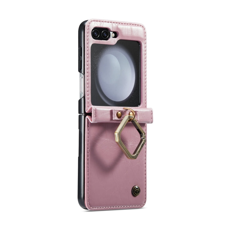For Samsung Galaxy Z Flip5 CaseMe 003 PU + PC Business Style Crazy Horse Texture Ring Leather Phone Case with Lanyard