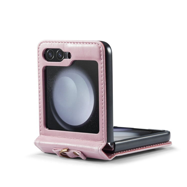For Samsung Galaxy Z Flip5 CaseMe 003 PU + PC Business Style Crazy Horse Texture Ring Leather Phone Case with Lanyard