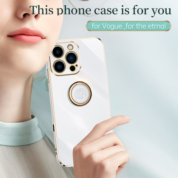 For iPhone 16 Pro XINLI Straight Edge 6D Electroplate TPU Phone Case with Ring Holder