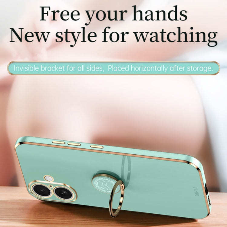 For iPhone 16 Plus XINLI Straight Edge 6D Electroplate TPU Phone Case with Ring Holder