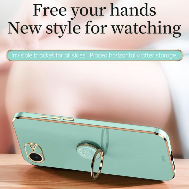 For iPhone 16e / 17e XINLI Straight Edge 6D Electroplate TPU Phone Case with Ring Holder