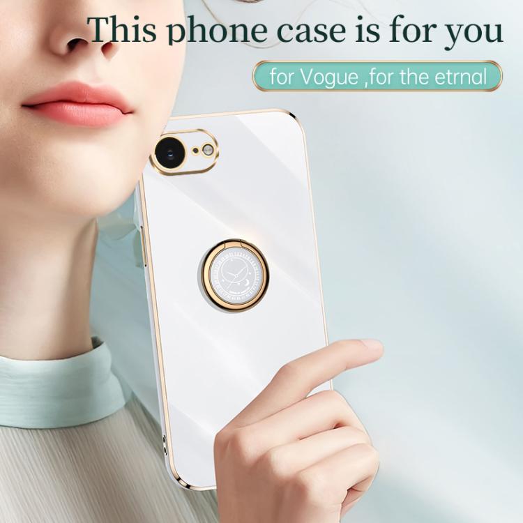 For iPhone 16e / 17e XINLI Straight Edge 6D Electroplate TPU Phone Case with Ring Holder