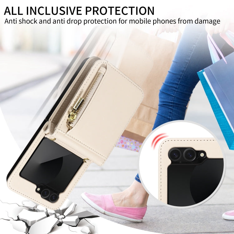 For Samsung Galaxy Z Flip6 / Flip7 FE Crossbody Lanyard Zipper Wallet Leather Phone Case