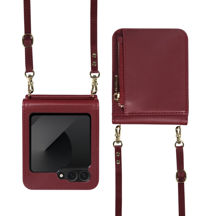 For Samsung Galaxy Z Flip6 / Flip7 FE Crossbody Lanyard Zipper Wallet Leather Phone Case