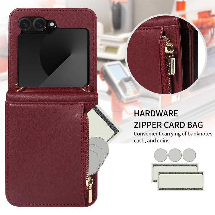 For Samsung Galaxy Z Flip6 / Flip7 FE Crossbody Lanyard Zipper Wallet Leather Phone Case