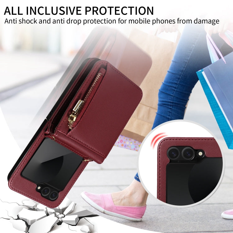 For Samsung Galaxy Z Flip6 / Flip7 FE Crossbody Lanyard Zipper Wallet Leather Phone Case