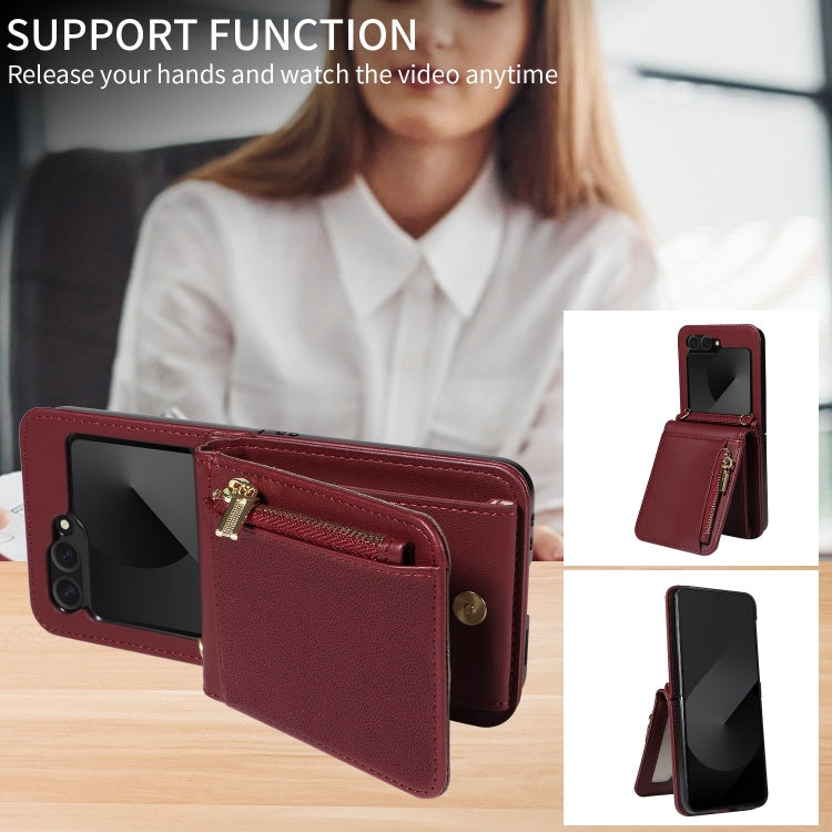 For Samsung Galaxy Z Flip6 / Flip7 FE Crossbody Lanyard Zipper Wallet Leather Phone Case