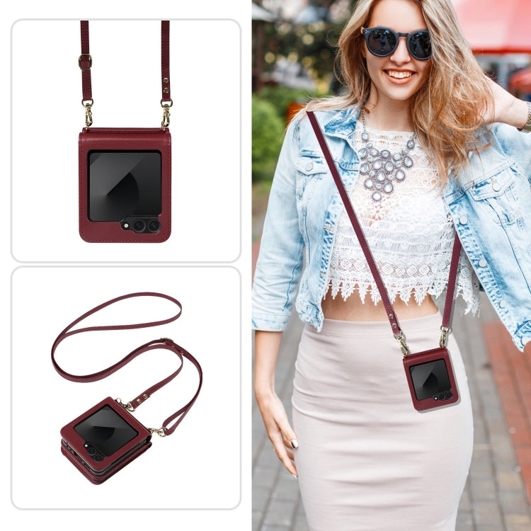 For Samsung Galaxy Z Flip6 / Flip7 FE Crossbody Lanyard Zipper Wallet Leather Phone Case