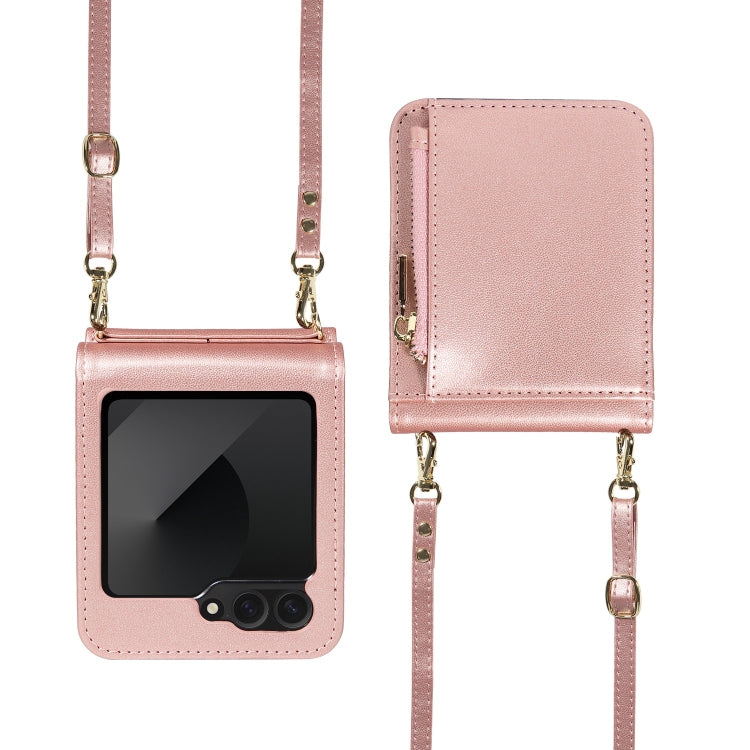 For Samsung Galaxy Z Flip6 / Flip7 FE Crossbody Lanyard Zipper Wallet Leather Phone Case