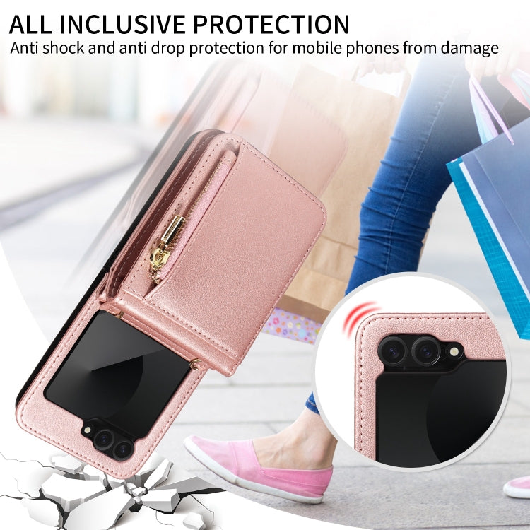 For Samsung Galaxy Z Flip6 / Flip7 FE Crossbody Lanyard Zipper Wallet Leather Phone Case