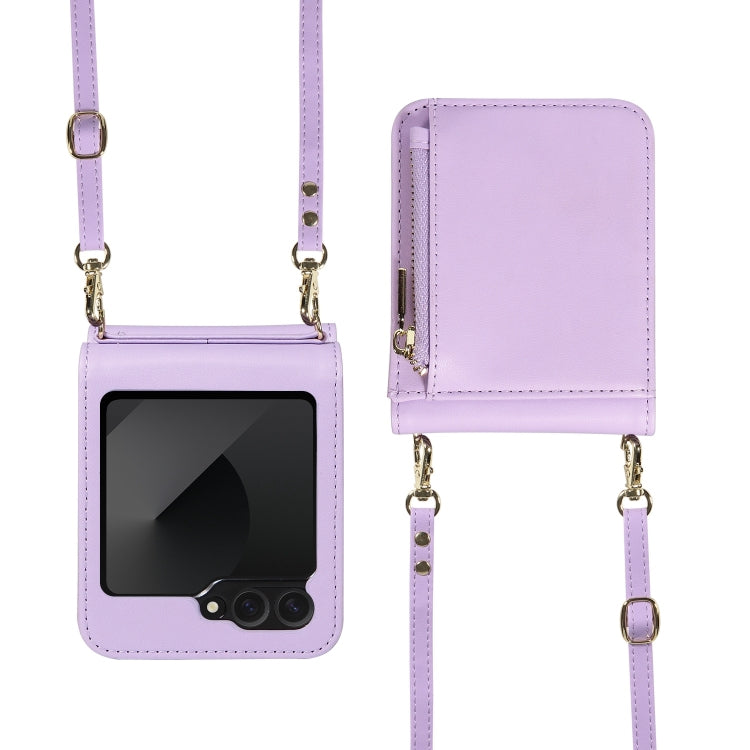 For Samsung Galaxy Z Flip6 / Flip7 FE Crossbody Lanyard Zipper Wallet Leather Phone Case