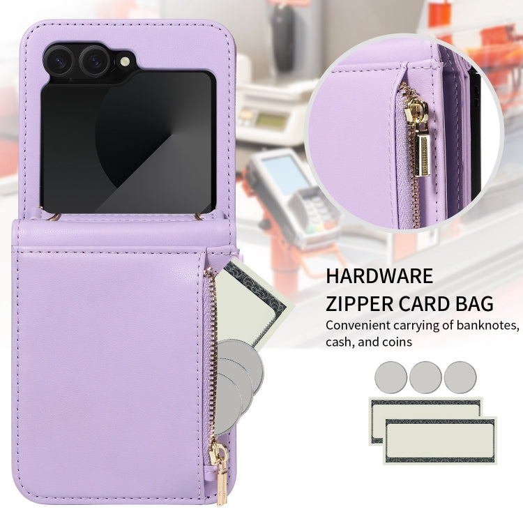 For Samsung Galaxy Z Flip6 / Flip7 FE Crossbody Lanyard Zipper Wallet Leather Phone Case
