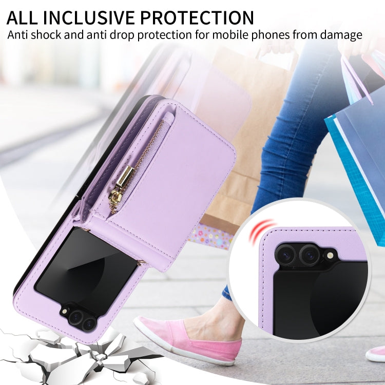 For Samsung Galaxy Z Flip6 / Flip7 FE Crossbody Lanyard Zipper Wallet Leather Phone Case