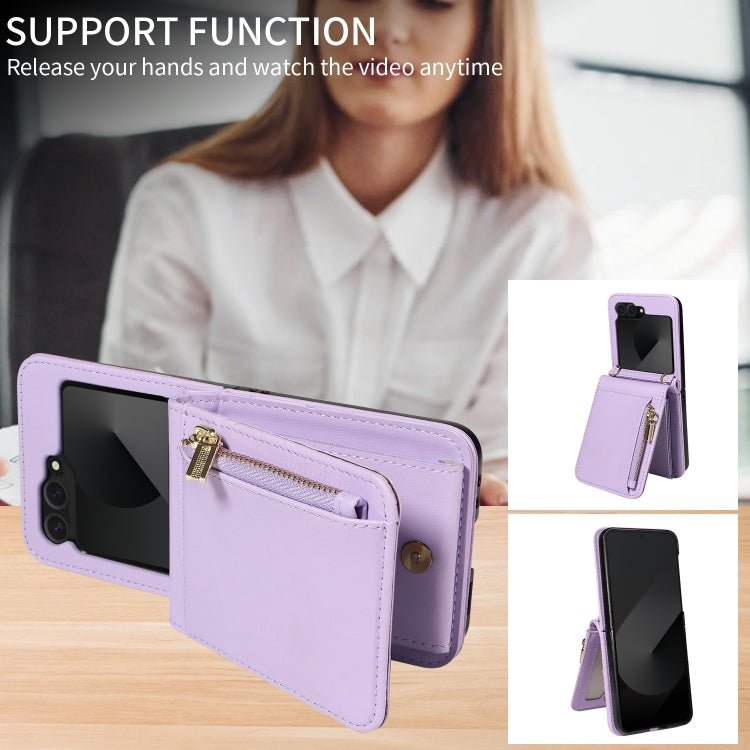 For Samsung Galaxy Z Flip6 / Flip7 FE Crossbody Lanyard Zipper Wallet Leather Phone Case