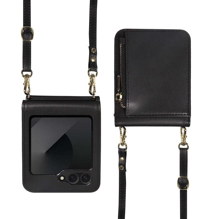For Samsung Galaxy Z Flip6 / Flip7 FE Crossbody Lanyard Zipper Wallet Leather Phone Case