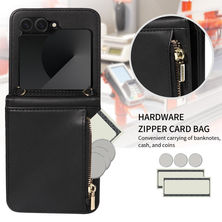 For Samsung Galaxy Z Flip6 / Flip7 FE Crossbody Lanyard Zipper Wallet Leather Phone Case