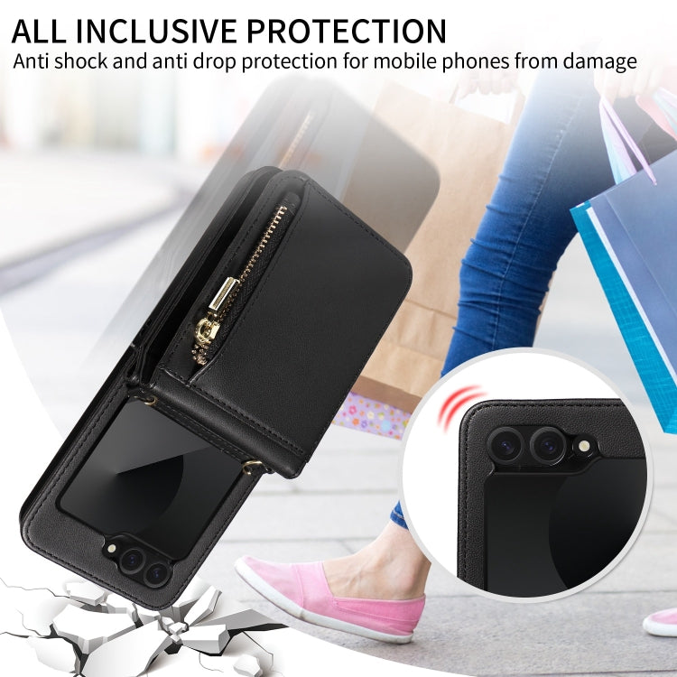 For Samsung Galaxy Z Flip6 / Flip7 FE Crossbody Lanyard Zipper Wallet Leather Phone Case