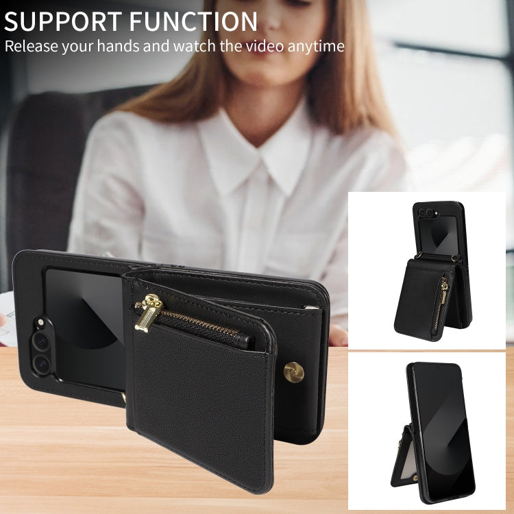 For Samsung Galaxy Z Flip6 / Flip7 FE Crossbody Lanyard Zipper Wallet Leather Phone Case