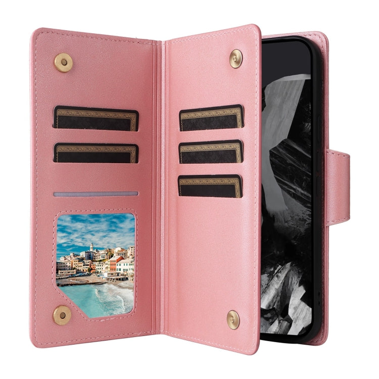 For Google Pixel 9 Pro Rivet Buckle 9 Cards Three Fold Leather Phone Case