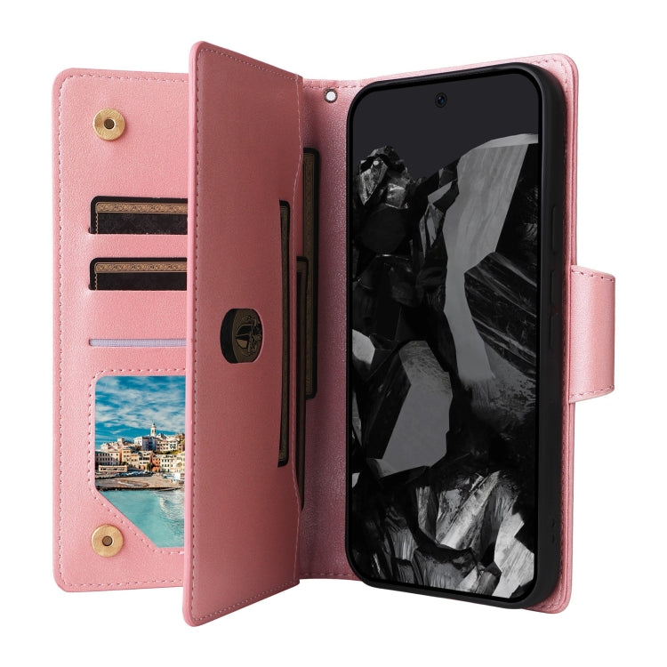 For Google Pixel 9 Pro Rivet Buckle 9 Cards Three Fold Leather Phone Case