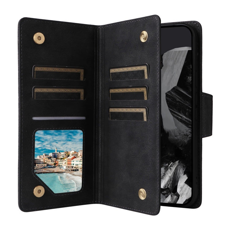 For Google Pixel 9 Pro Rivet Buckle 9 Cards Three Fold Leather Phone Case