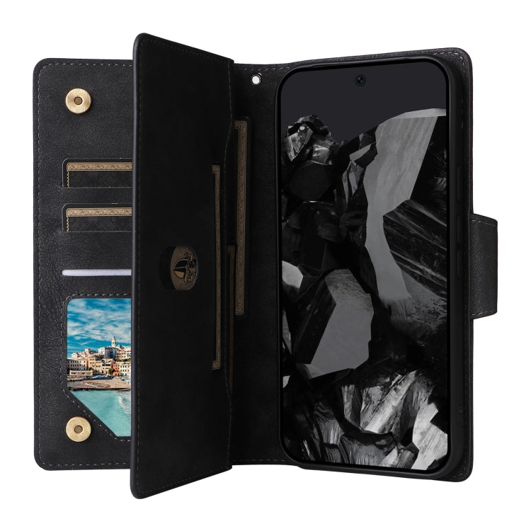 For Google Pixel 9 Pro Rivet Buckle 9 Cards Three Fold Leather Phone Case