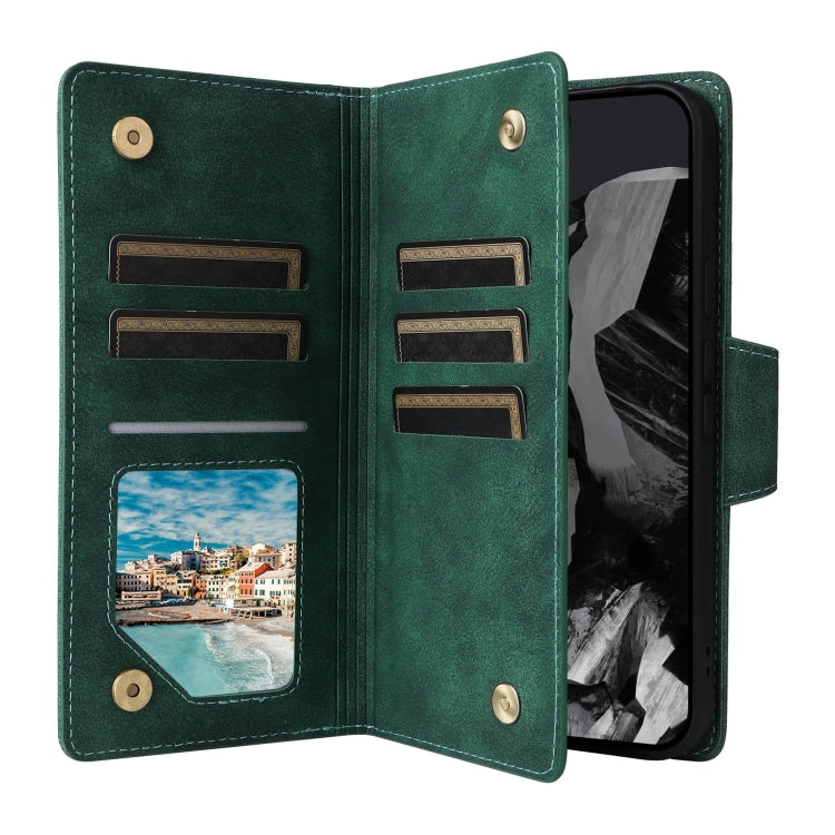 For Google Pixel 9 Pro Rivet Buckle 9 Cards Three Fold Leather Phone Case