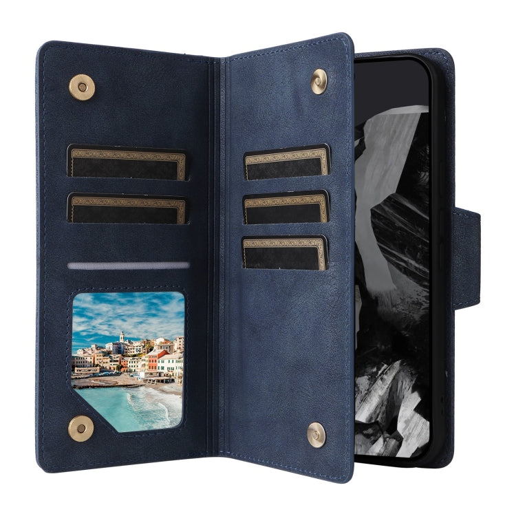 For Google Pixel 9 Pro Rivet Buckle 9 Cards Three Fold Leather Phone Case