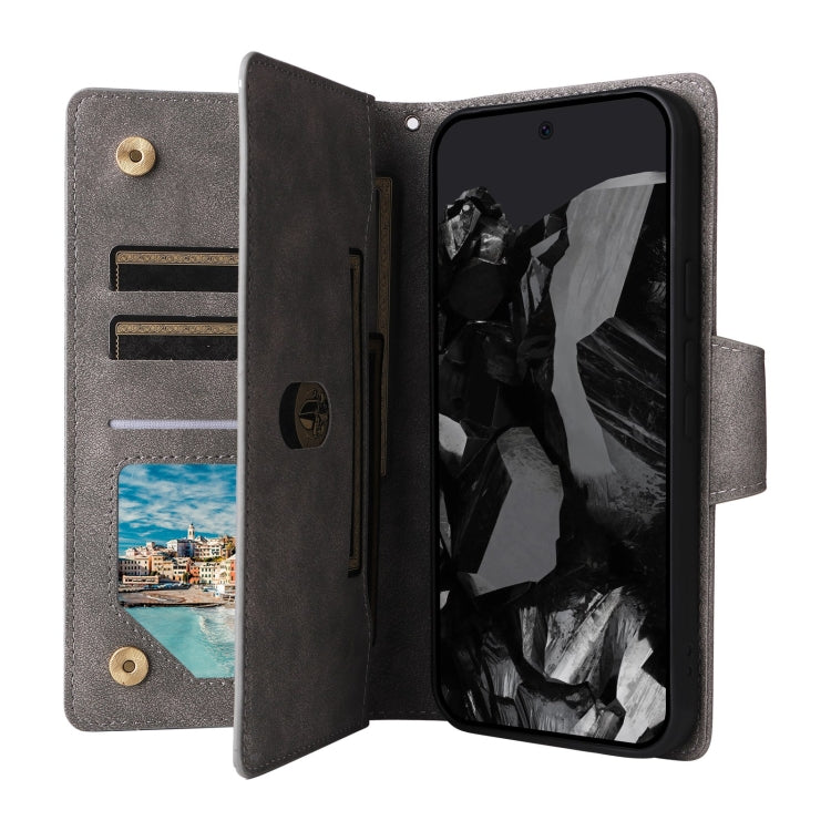 For Google Pixel 9 Pro Rivet Buckle 9 Cards Three Fold Leather Phone Case